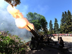 The 20th Field Regiment uses C3 105mm Howitzers for the 21 gun salute during Canada Day celebrations in 2014.