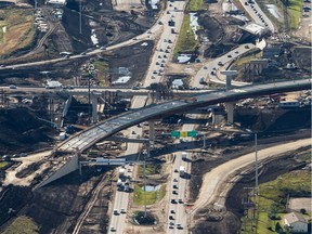 This aerial view shows construction on Anthony Henday in west Edmonton near Yellowhead Trail and 116th Ave on Sept. 10, 2015.
