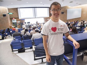 Dr. Donald Yung wears a T-shirt declaring his love of Calgary's Chinatown at a Saturday conference in Edmonton looking at the future of Chinatowns in big cities.