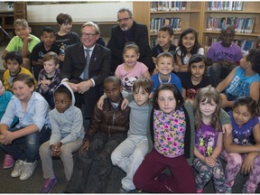 Education Minister David Eggen and ATA president Mark Ramsankar joined a group of Grade 3 students at John A. McDougall School in June 2016 to announce plans to begin revising the province's future curriculum.