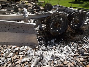 The fire got so hot on an acreage near Fort McMurray that it melted this aluminum trailer, taken on June, 4 2016 .