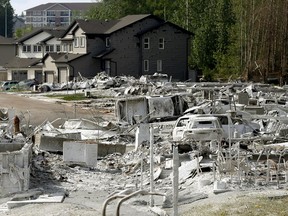 A fire ravaged neighborhood of Timberlea in Fort McMurray on June 2, 2016.