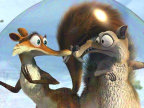 Scratte and Scrat in a scene from Ice Age: Dawn of the Dinosaurs.