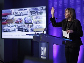 Mary Barra, chairman and CEO of General Motors, holds a media briefing at the 2016 GM annual meeting of shareholders June 7, 2016 in Detroit, Mich.