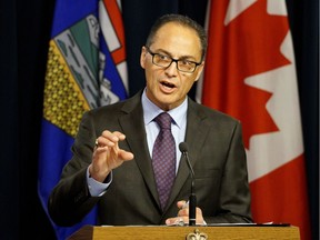 Finance Minister Joe Ceci provides an update on the public disclosure of compensation for employees and board members with public sector bodies at the Alberta legislature in Edmonton on Thursday, June 23, 2016.