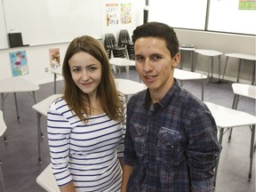 Graduates Alina Ivaniv and Jose Bonilla are seen at Cardinal Collins High School Academic Centre in Edmonton on Thursday, June 23, 2016. Both learned English and graduated from Grade 12 through the English Language Learning Centre at the school.
