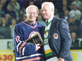 Bruce macGregor with Gordie Howe, old teammates with the Detroit Red Wings