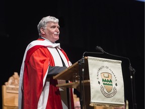 Retired lieutenant-general Romeo Dallaire speaks to graduates and guests at the University of Alberta after he received an honourary Doctors of Law degree on June 8, 2016.