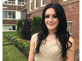 Sarah Hendricks, 20, poses outside of Concordia University in Edmonton after the Braemar School graduation ceremony on June 10, 2016. Hendricks credits the support she got at Braemar School with helping her turn her life around.