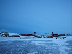 This photo provided by the British Antarctic Survey, shows two planes from a Canadian company were used in the daring rescue of two sick workers from the U.S. South Pole station  on June 22, 2016.