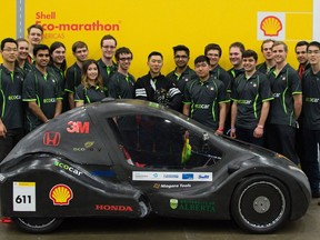 The University of Alberta hydrogen car and team that will compete in the first Driver's World Championship in London, England.