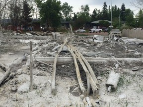 Wildfire damage in downtown Fort McMurray on June 1, 2016.