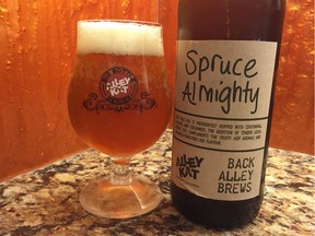 A new beer from Alley Kat Brewing called Spruce Amightly. It's the first in a new series of experimental beers.