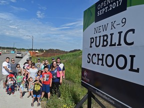 Parents who live in the developing area are frustrated the proposed attendance boundaries for a new school exclude homes in the southeast portion of the neighbourhood of Chappelle Creekwood in Edmonton, Saturday, July 9, 2016. Ed Kaiser/Postmedia