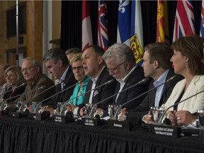 Canada's premiers are seen during the closing news conference following a meeting of premiers in Whitehorse, Yukon, on July, 22, 2016.