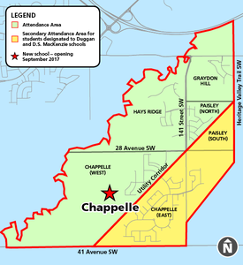 Option 1 for attendance boundaries for a new school in the Chappelle neighbourhood