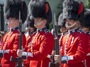 Cpl. Darien Bahry, centre, on parade in June during the inspection of the Ceremonial Guard by Gov. Gen. David Johnson.