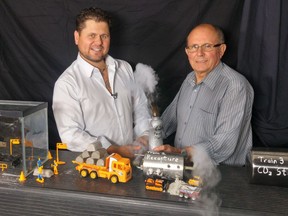 Dennis Stelmack, left, and his father Eugene are entering a competition to use carbon-capture technology to combat climate change.