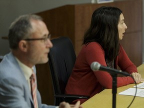 Dr. Joanna Oda (right), medical officer of health, Alberta Health Services and Trevor Theman, the College of Physicians and Surgeons of Alberta's registrar, speak about a joint investigation that found inadequate reprocessing and sterilization of medical devices in 2015 at North Town Medical Centre during a July 18, 2016, news conference.