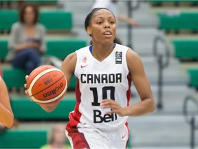 Canada's Nirra Fields advances against Chile during Day 2 of the FIBA Americas Women's Basketball tournament at Saville Centre in Edmonton on August 10, 2015. Canada won 93-36.
