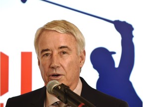 Bob Nicholson, Oilers Entertainment Group CEO announcing the PGA Tour, the Mackenzie Tour, Oil Country Championship for 2016 at Edmonton‚ at the Glendale Golf and Country Club July 25-31, in Edmonton,