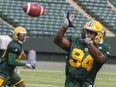 Edmonton Eskimos defensive end Reuben Frank stretches out his arms to receive a pass during practice at Commonwealth Stadium in Edmonton Alta. on Wednesday June 8, 2016. Robert Murray/Fort McMurray Today/Postmedia Network