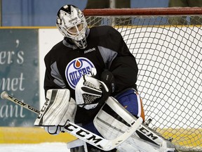 Edmonton Oilers goaltender prospect  Nick Ellis at the Edmonton Oilers orientation camp in Jasper, Alberta on Monday July 4, 2016.