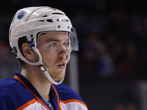 NEW YORK, NY - FEBRUARY 07:  Connor McDavid #97 of the Edmonton Oilers plays against the New York Islanders at the Barclays Center on February 7, 2016 in the Brooklyn borough of New York City. The Islanders defeated the Oilers 8-1.