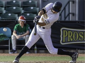Edmonton Prospects' Cory Scammell at bat during the team's July 7 game vs. Medicine Hat. Photo by Jeffery Mattoon