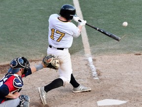 Edmonton Prospects hitter Noah Hill. Photo by George Fourlaris