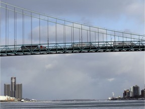 The Ambassador Bridge from Detroit to Windsor, Ont. Real exports of Canadian non-energy products to the U.S. remain about 10 per cent below the peak reached in 2007.