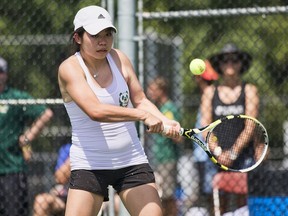 Maki Oba of the University of Alberta Pandas practises in Montreal Thursday in advance of the 2016 University and College National Tennis Championships July 29-31.