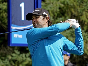 Puma Dominguez of Argentina tees off at the Syncrude Oil Country Championship held at the Glendale Golf & Country Club in Edmonton on July 31, 2016.