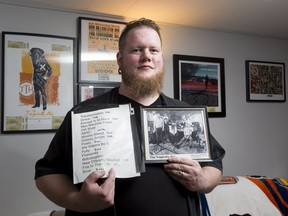 Tragically Hip fan Steve Gunn holds a picture he received after his favourite Hip concert at New City in 2004. He's also holding a set list from another Hip show.