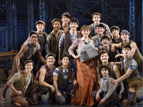 Morgan Keene, centre, and the cast of Newsies.