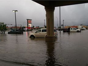 A heavy downpour caused flooding in parts of Westlock, Alta., on Monday, Aug. 22, 2016.