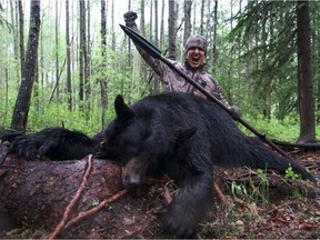 A YouTube video posted on June 5,2016 shows American hunter Josh Bowmar throwing a spear into a black bear from about 10 to 12 metres away. The hunt was near Swan Hills, about two hours north of Edmonton.