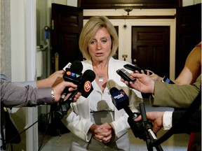 Alberta Premier Rachel Notley answers media questions following her meeting today with the federal government's Trans Mountain Review Panel at the Alberta Legislature in Edmonton on June 23, 2016. Photo by Larry Wong/Postmedia.