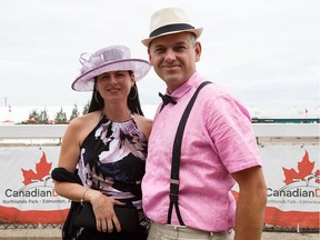 Ana and Alex Derzic pose during Canadian Derby at Northlands Park in Edmonton, Alta., on Saturday, Aug. 20, 2016.
