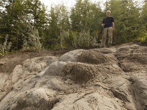 Glen Argan stands near a destroyed trail in the river valley in Forest Heights Park in Edmonton, Alberta on Thursday, August 11, 2016. Argan says the path has been in bad condition for years, and argues the city should repair it. Ian Kucerak / Postmedia For an Elise Stolte story running Saturday.