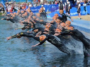Competitors hit the water during the elite women's 2014 ITU World Triathlon Final in Edmonton. The 2016 event takes place Sept. 2-4.