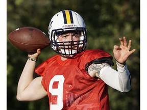 Edmonton Wildcats 
quarterback Justin Swedish gets set to throw the ball at practice on Friday, July 29, 2016. The Wildcats open their PFC season on Saturday against the Calgary Colts at Clarke Stadium.