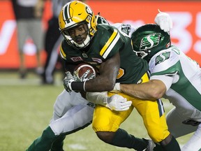 Shakir Bell, shown here in a game against the Saskatchewan Roughriders in August, was set to start Friday's game until he was sidelined by an injury sustained at practice on Wednesday. (David Bloom/Postmedia)
