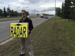 Jordan Hopfner says the city should ditch photo radars as they do not enhance safety. He participated in the Cash Cow Extravaganza on Saturday by warning motorists of imminent photo radar trucks.