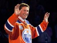 Former Edmonton Oilers player Wayne Gretzky takes part in a farewell ceremony, following the final NHL game at Rexall Place, in Edmonton Alta. on Wednesday April 6, 2016.