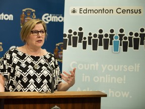 Laura Kennedy, director of elections and corporate records at the City of Edmonton, provides an update on the Edmonton census at City Hall on Monday May 2, 2016.