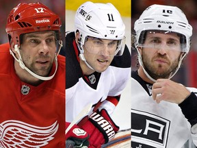 From left, unrestricted free-agent NHL centres David Legwand, Stephen Gionta and Mike Richards are all looking for work as training camps for the 2016-17 season approaches.