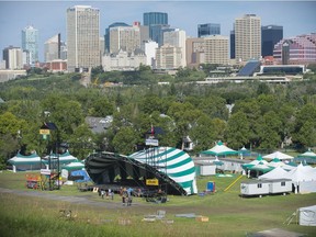 Set up of the Edmonton Folk Music Festival has taken over Gallagher Park.