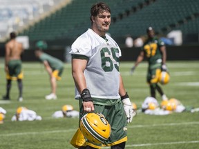 Offensive lineman Simeon Rottier at Edmonton Eskimos practice at Commonwealth Stadium on Aug. 2, 2016.