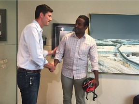 Mayor Don Iveson met with Bashir Mohamed after his  encounter with an Edmonton driver thrust racism and cycling in the limelight.